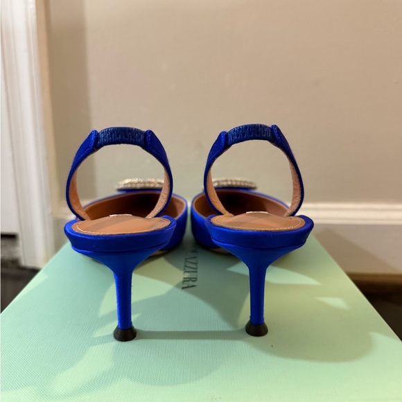 Aquazzura Royal Blue Satin Slingback Heels - Picture 7 of 9